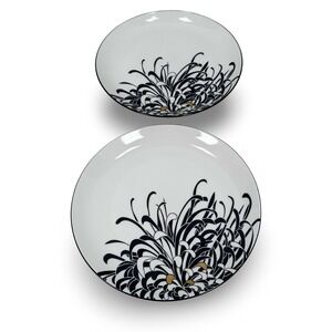 Denby Monsoon Home Chrysanthemum Salad Plates Set of 2 Fine China Black White